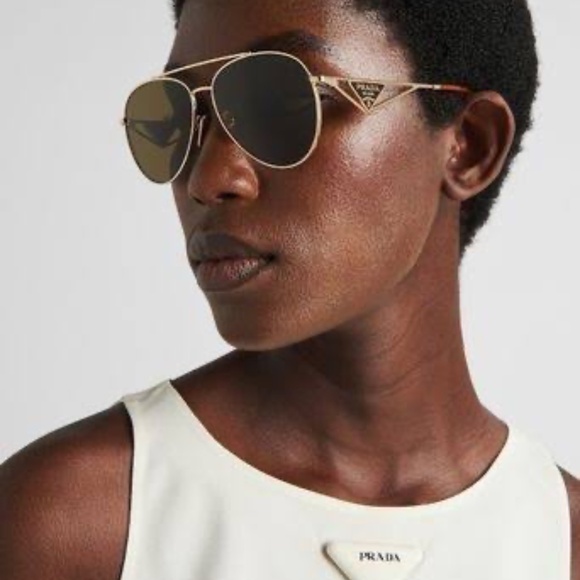 Prada Aviator Sunglasses Unisex Gold/Dark Brown Pilot ππ - Picture 6 of 14